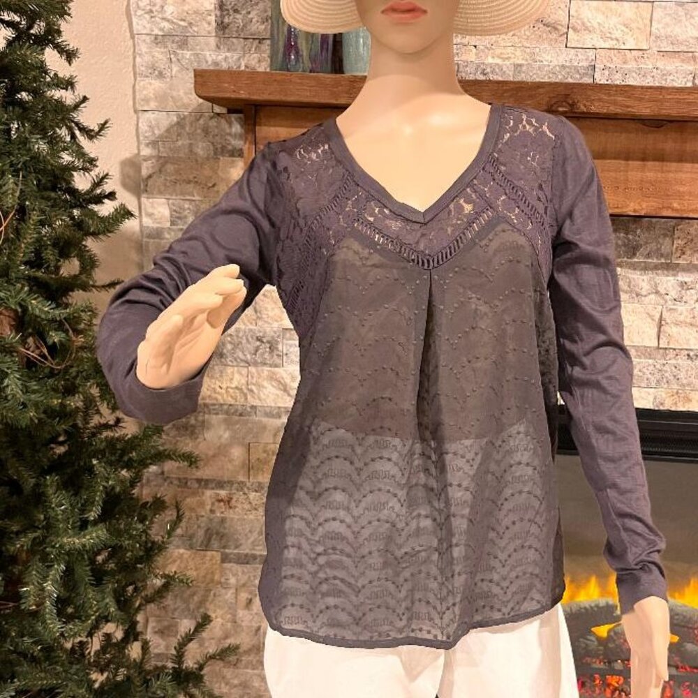 TAYLOR & SAGE Ladies BROWN Blouse Top Shirt Sheer See Through Front Sz M